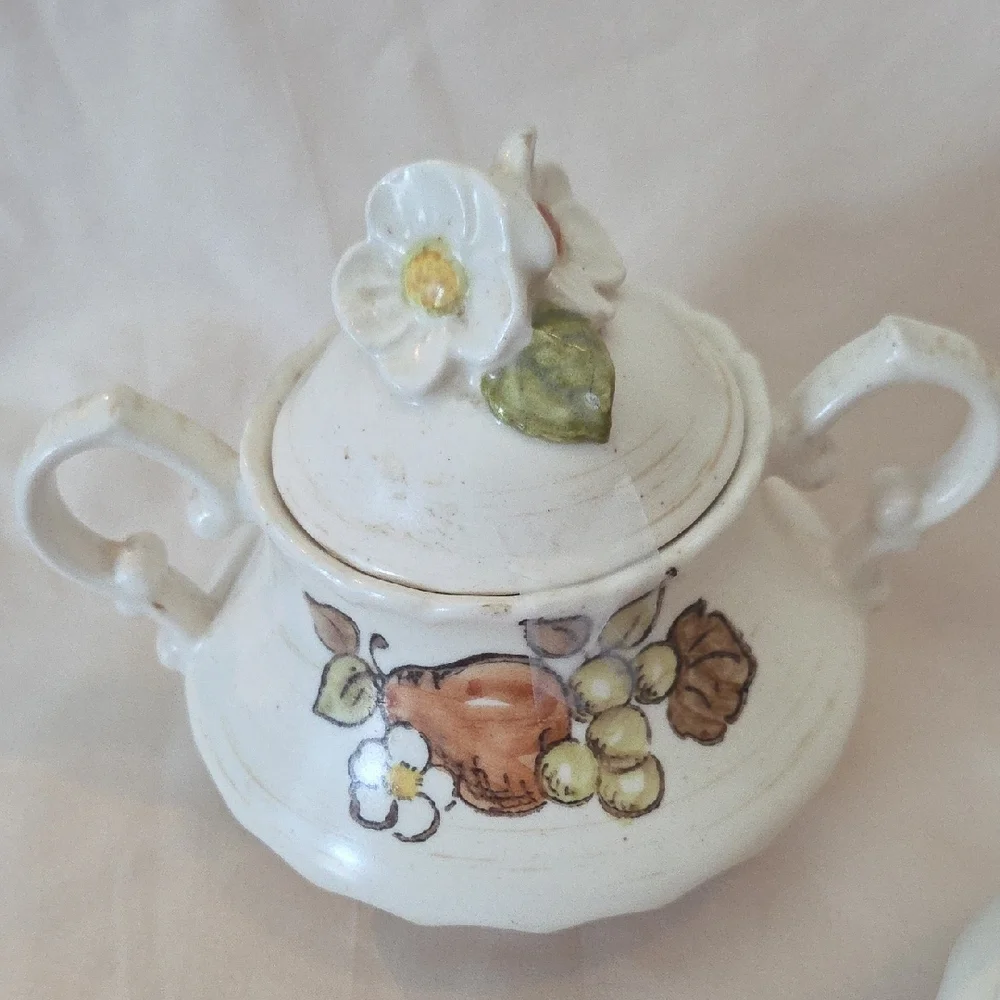 Metlox Vernon Ware Floral Cream and Sugar Set. Vintage